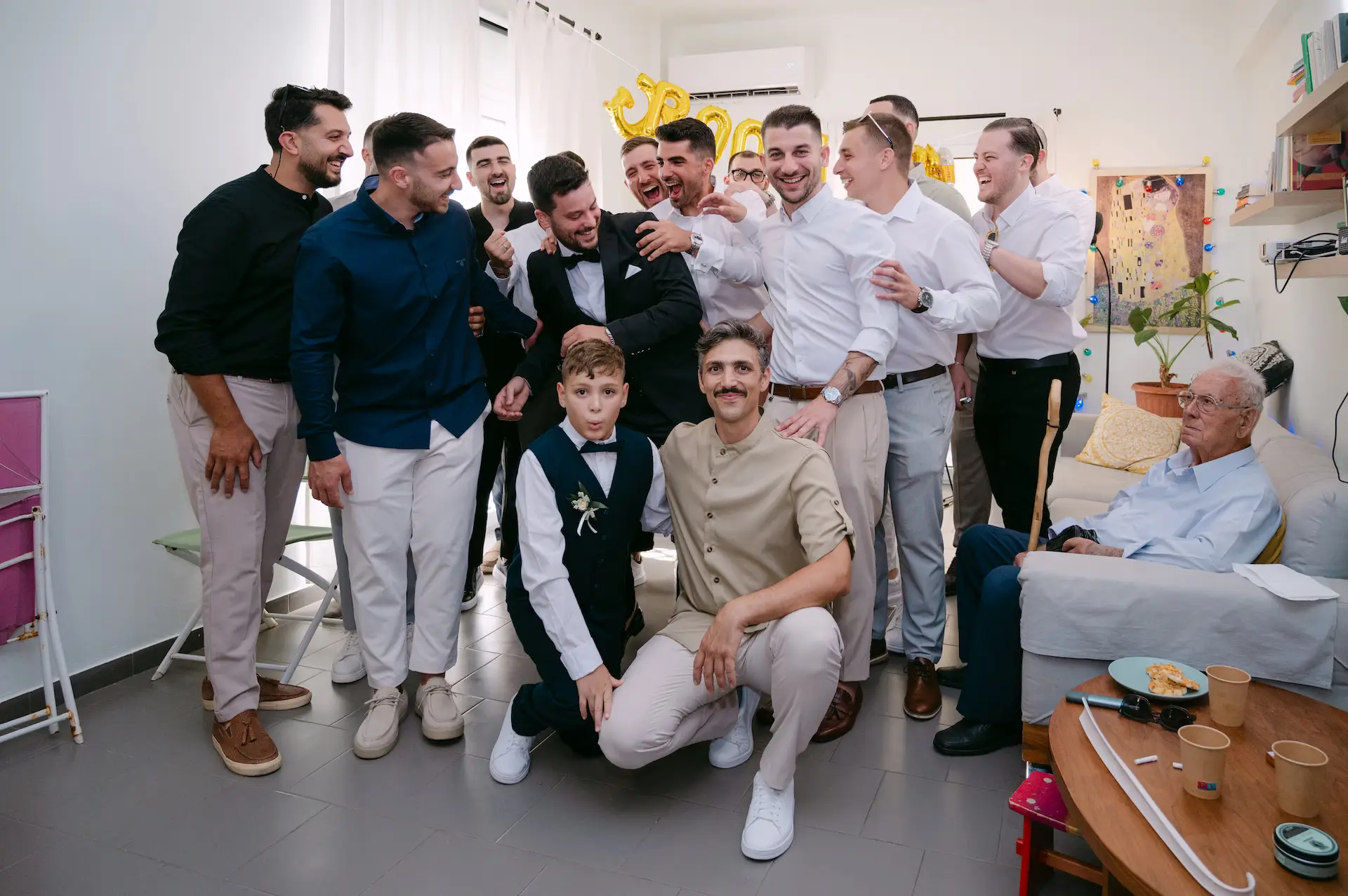 groom's friends posing for a photo