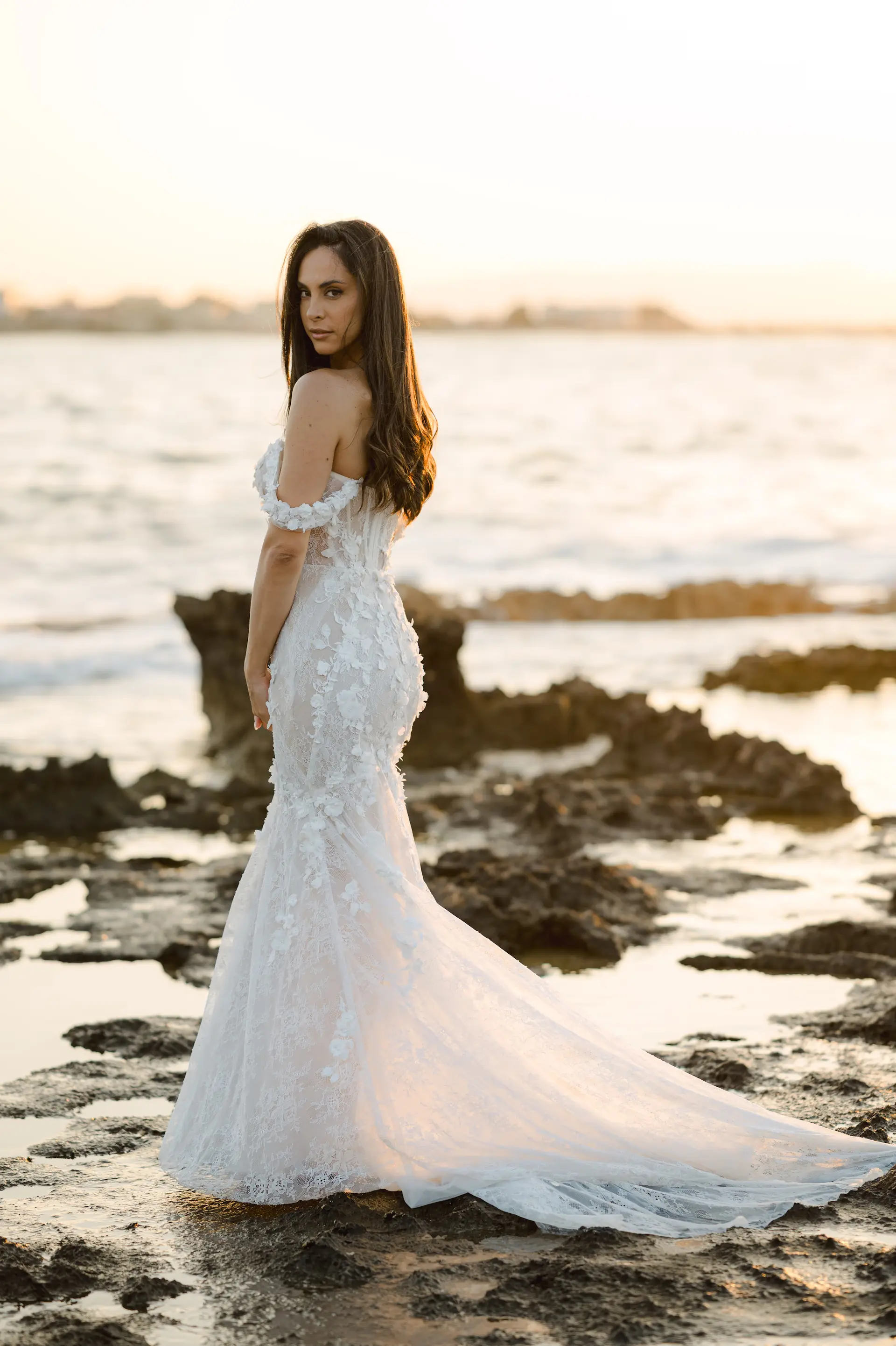 bride portrait during sunset at the beach