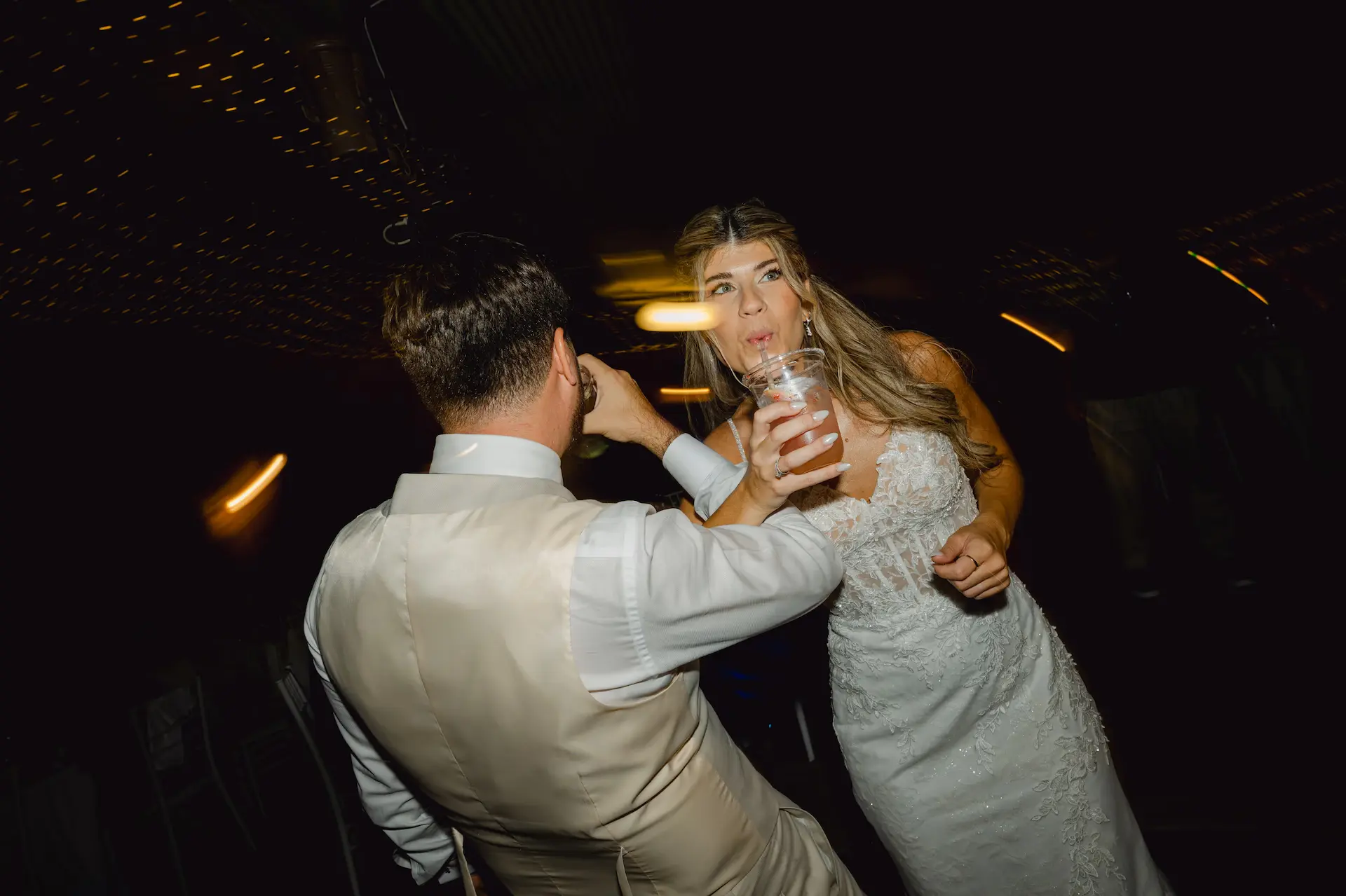 bride and groom dancing at the wedding party in Athens Vouliagmeni venue