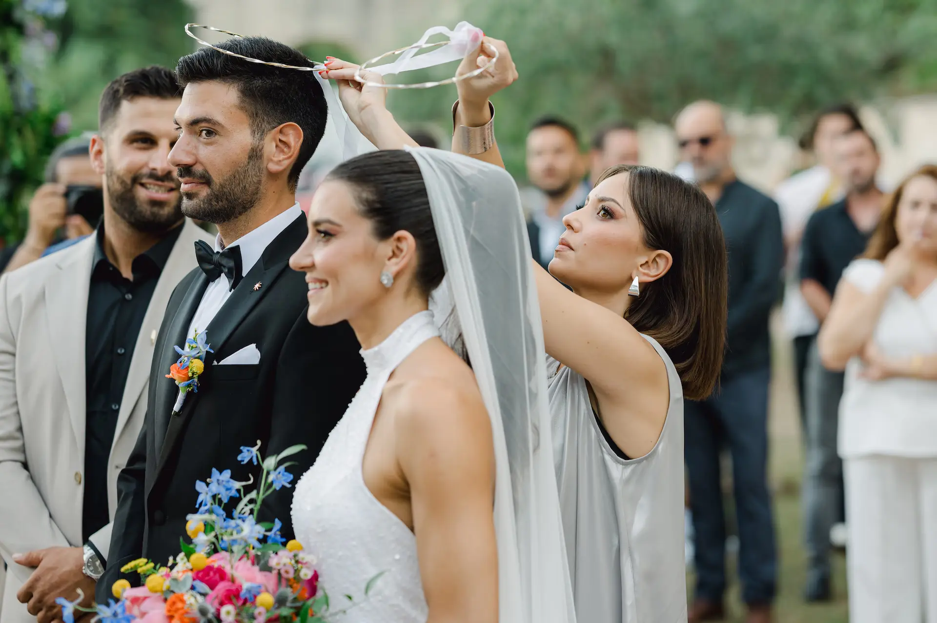 a group of people standing outside