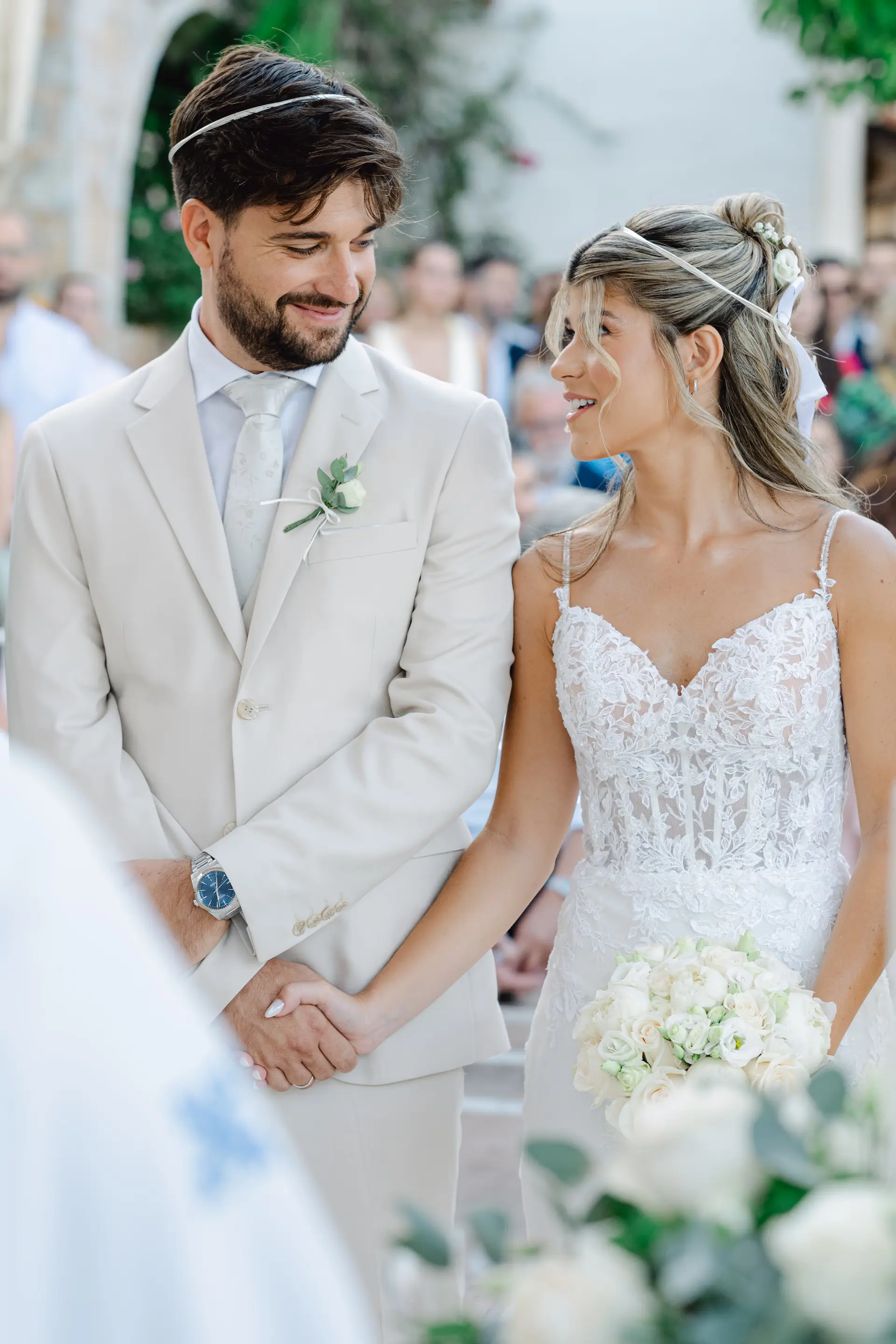 Authentic and emotional moment between the bride and groom, capturing their deep connection
