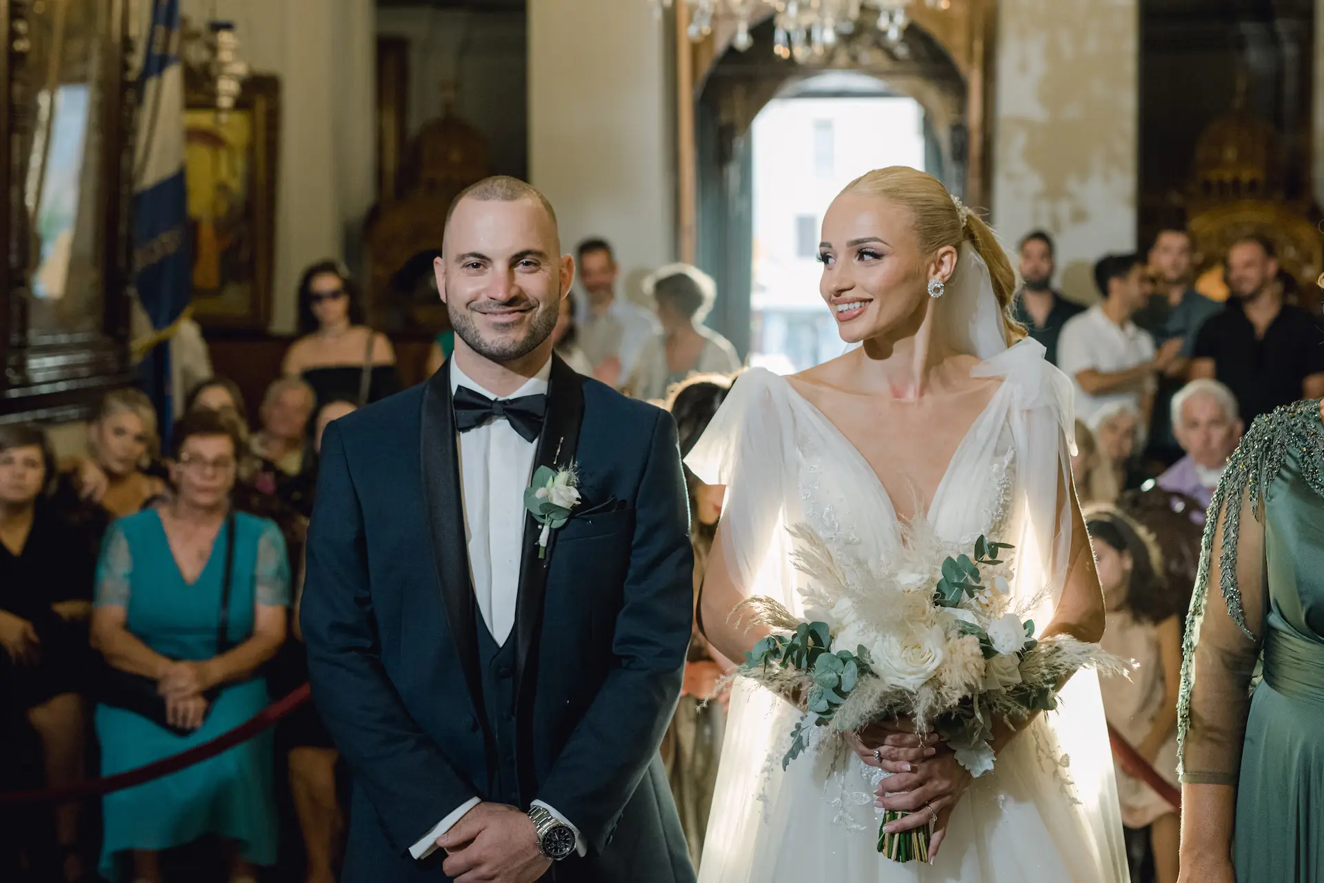 bride and groom portrait during wedding ceremony
