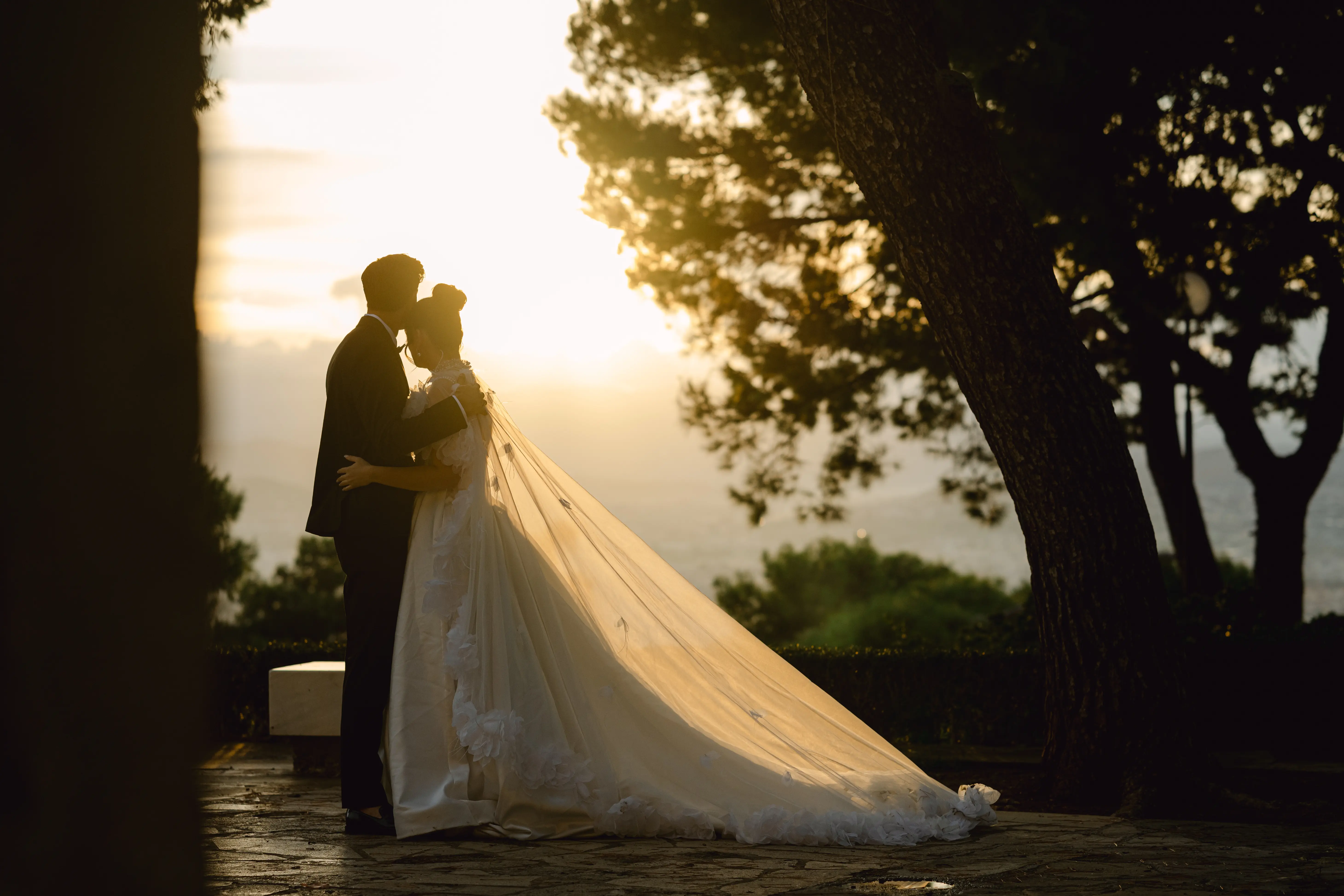 couple hugging during sunset at Akrotiri, Chania
