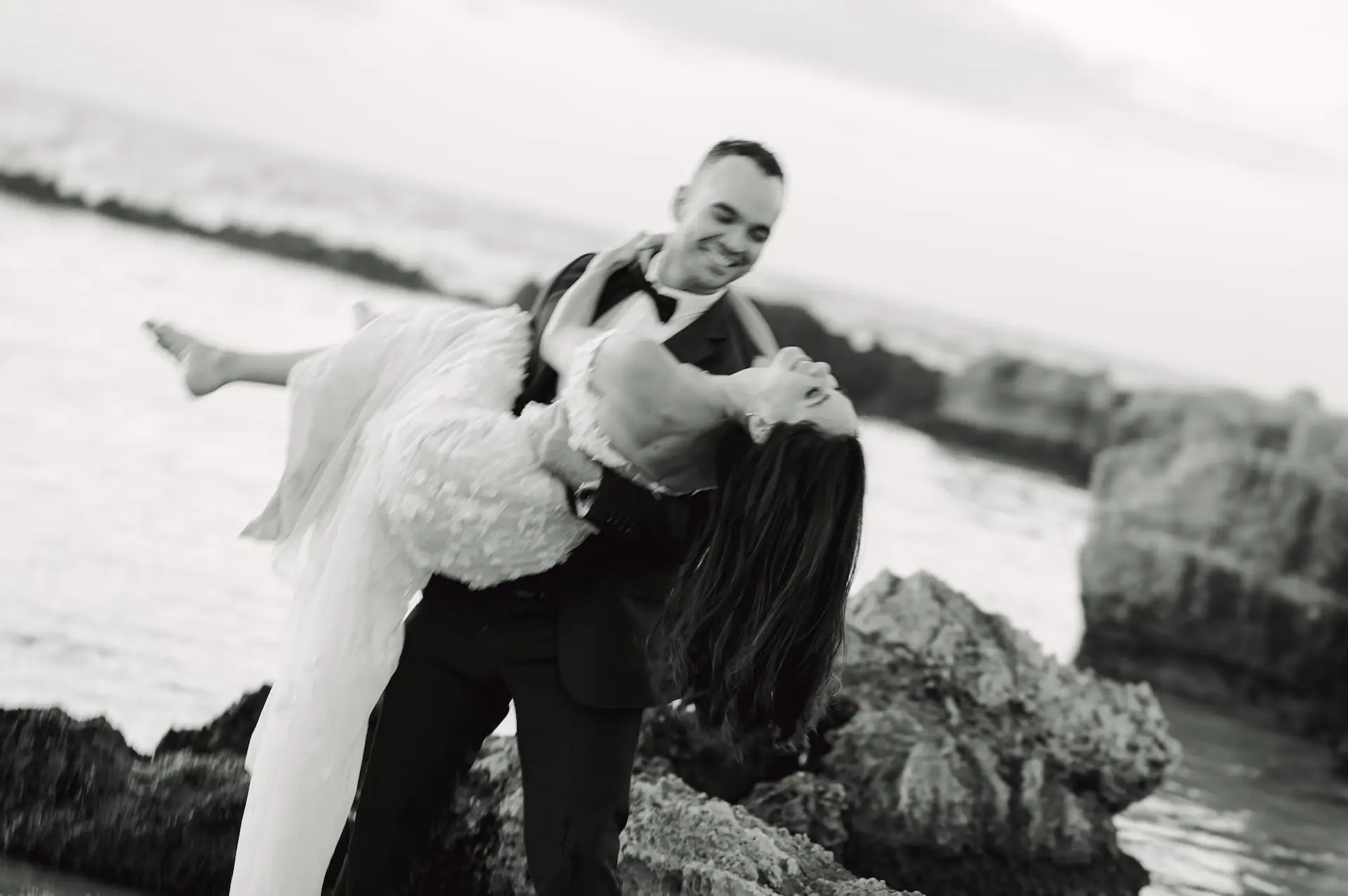 authentic moment of bride and groom blurred