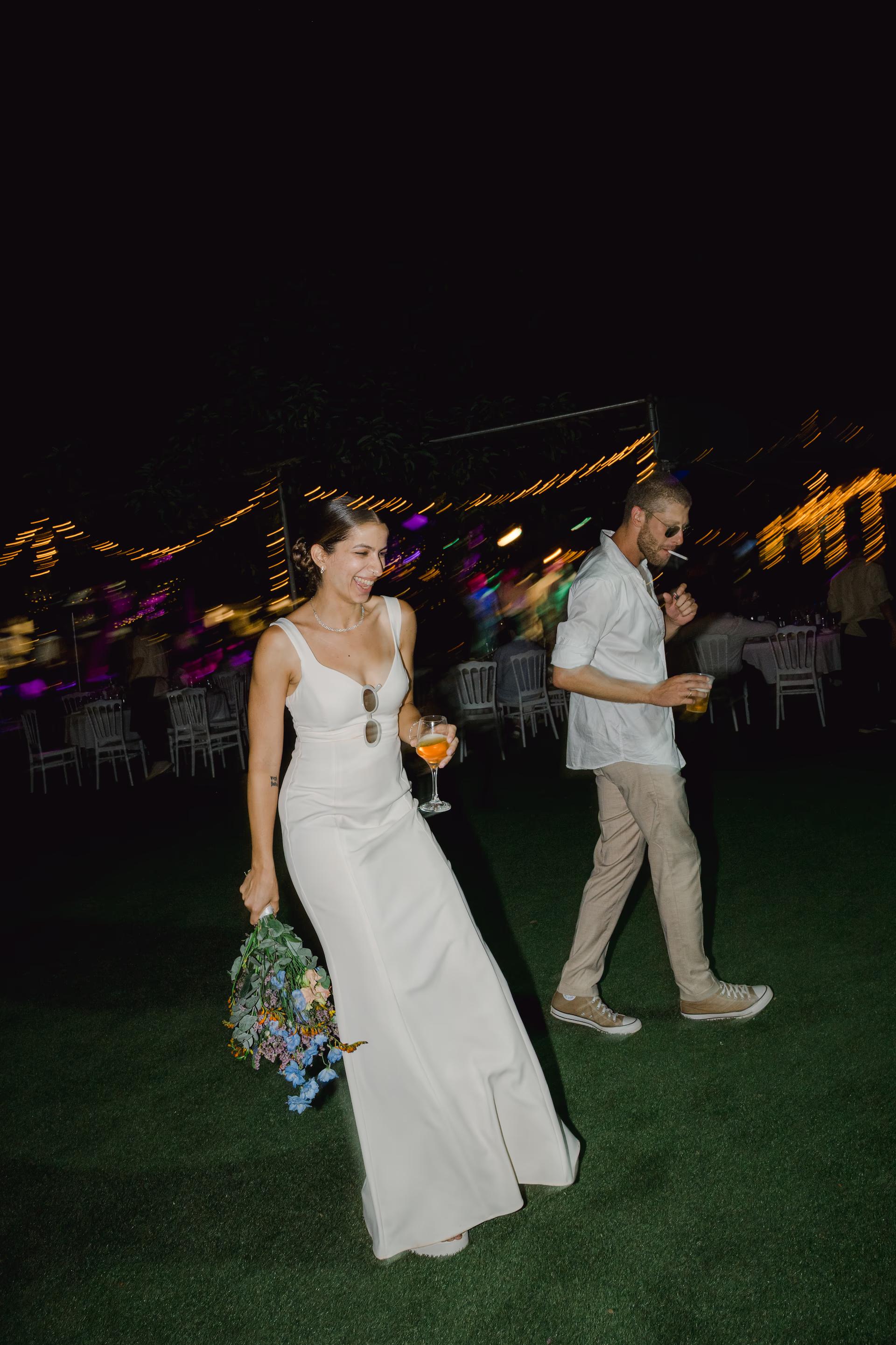 bride and groom drunk dancing during party