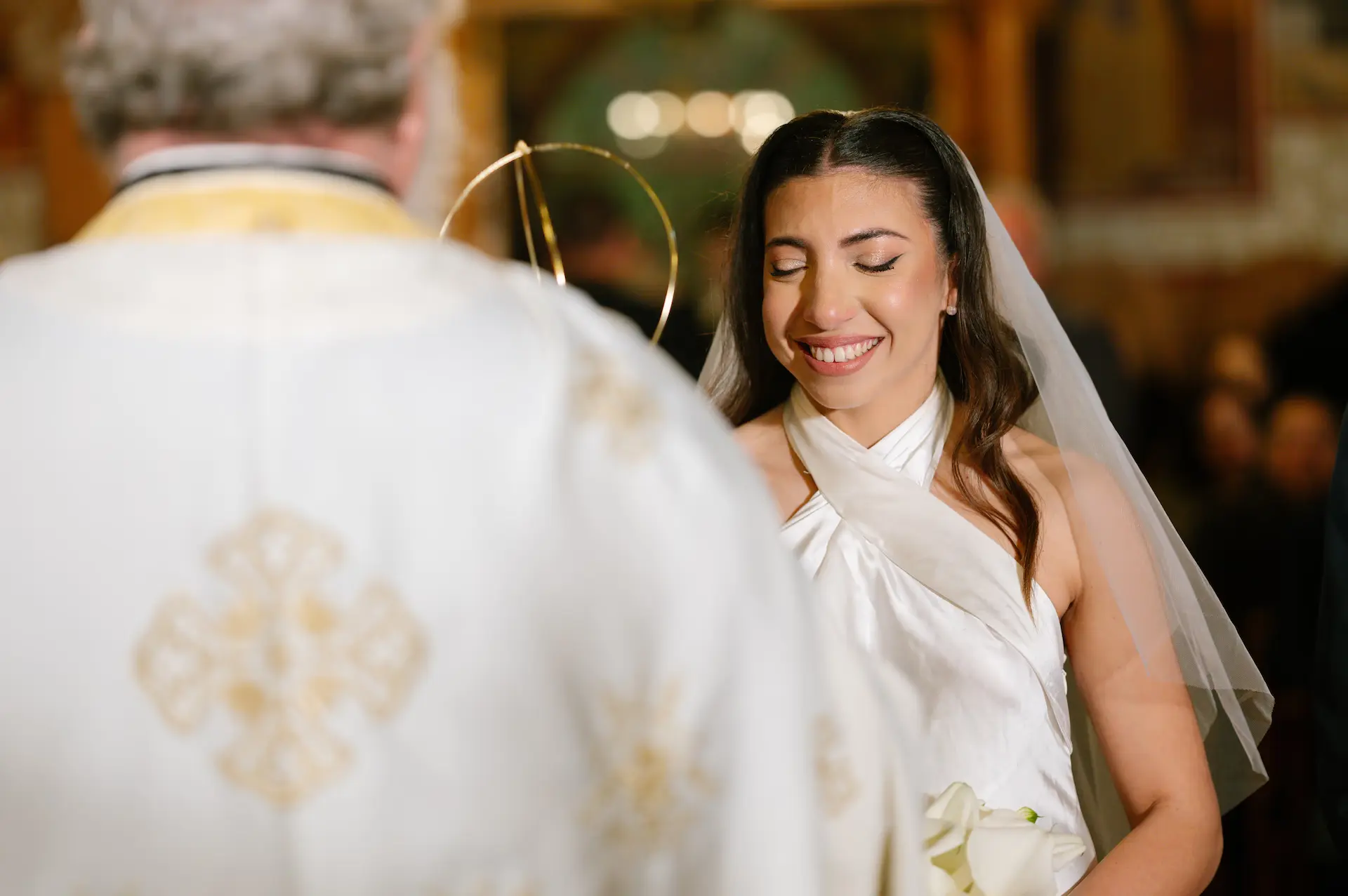 bride being emotional during wedding ceremony