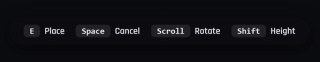 Placement key hints: place, cancel, rotate and adjust the height of the preview