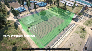 Free-fly 3D preview of a grow zone drawn over a farm