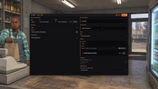 Vendor configuration with model, behavior, shop, position and access options.