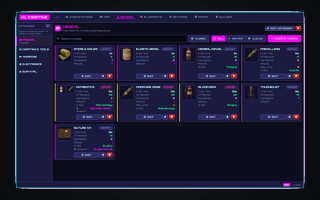 In-game admin — recipe manager in the Cyberpunk theme (6 built-in themes)