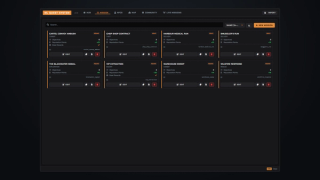 Mission library with objective counts, reputation and squad badges