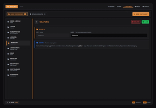 Category manager: global categories become the tabs players see inside every shop