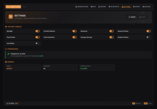 Admin panel, Settings: live feature toggles saved as overrides on top of config.lua, with progression delegated to ml_skills