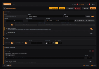 Camp editor: type, centre and radius, respawn and reset delays, raider cap and map blip