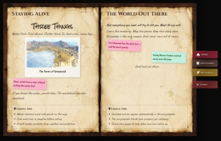 Two more guide pages, each with its own photo, sticky notes and list of tips