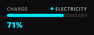 An electric car reads as a charge in its own colour, with no litres to show