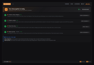 Built-in setup guide: create a category, create a vendor, stock the shop. No config file to edit