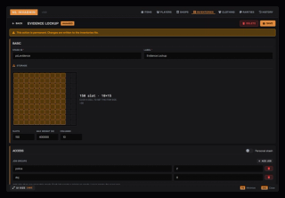 Stash editor: slot count drawn as a real grid, max weight, columns, job access and whether it is personal