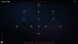 The in-game editor: a snap-to-grid canvas with the node tools on the left and tree, player, achievement and XP controls along the bottom
