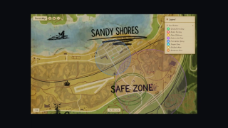 Zoomed in on a settlement: the map art keeps its detail and the zones stay anchored to their world positions