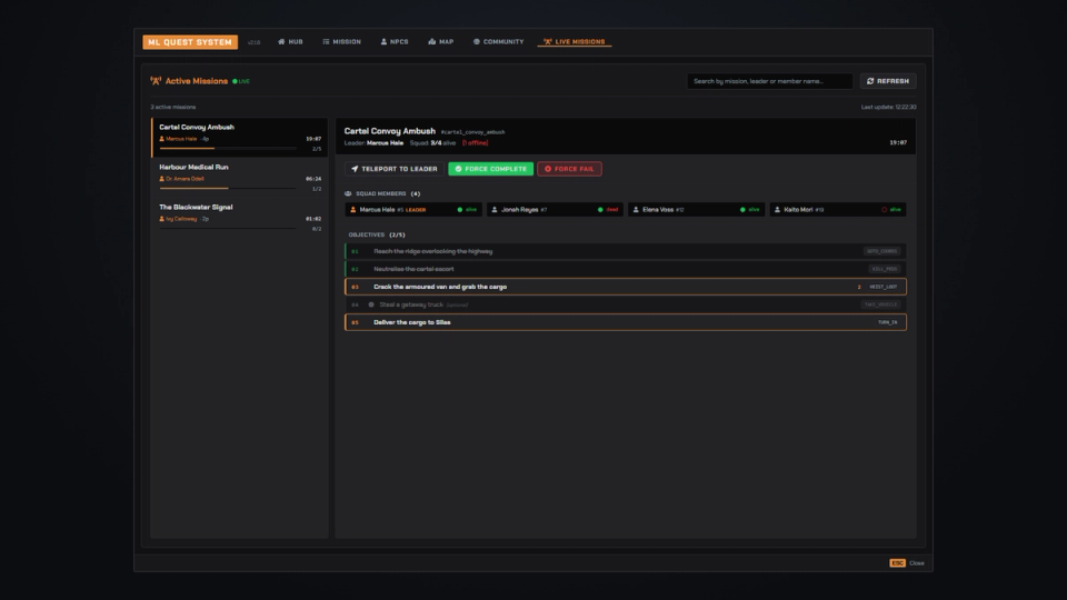 Live Missions Admin and Permissions