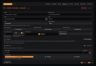 Crate editor with seal timer, open method and parachute settings