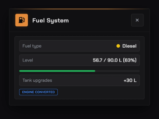 Inspecting a vehicle: fuel type, litres against tank size, the extra capacity from a tank upgrade and the badge for a converted engine