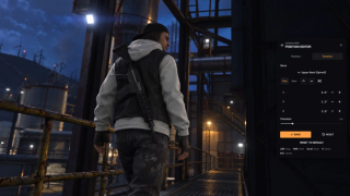 Carbine Rifle personal rotation controls showing 0.0, 2.5 and 5.0 degrees. Native browser UI over an illustrative GTA industrial scene.