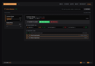Live Missions admin: active runs with squad state, teleport to leader, force complete and force fail