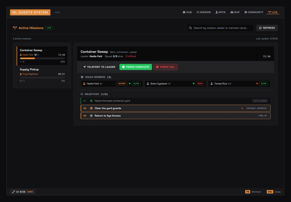 Live Missions Admin and Permissions