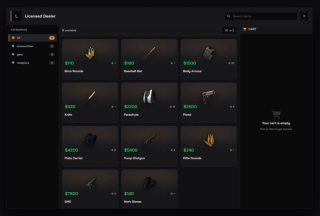 A weapon shop built from the same editor, with its own categories and stock limits