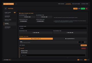 Categories: kill rules, required tools and a shared loot table inherited by every prop in the group