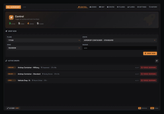 Admin control tab with live drops and a manual trigger