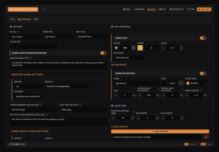 NPC editor: dialogue text, ElevenLabs greeting audio, blip, 3D waypoint, quest rotation pool and assigned missions