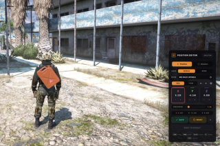 The position editor: position or rotation, world or bone axes, the attach bone, precision and the exact X, Y and Z offsets, with the camera controls listed underneath