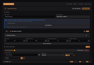 Zone editor: loot category, regrow time, time-based activation, police dispatch notification, radius, render distance, prop density and minimum spacing