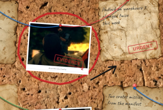 Pen work straight on the cork: a photo circled in red and an arrow drawn towards the note next to it