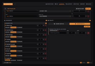 Recipe editor: every required item can be set to check, consume or degrade, with its own quantity