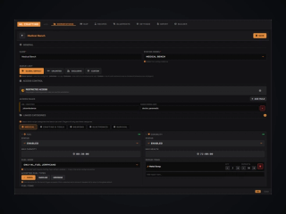 In-game admin — bench setup with fuel (ml_fuel jerrycans), durability and repair, job-rank access and linked categories