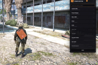 Adding a new carry item: searching the item list, with the ones already configured marked, and the editor reading the body it is set up for