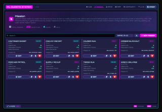 The mission library in the Cyberpunk theme, one of the built-in colour themes