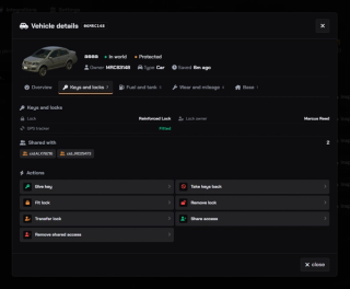Keys and locks integration — reinforced lock, shared access, installed tracker and native vehicle key actions