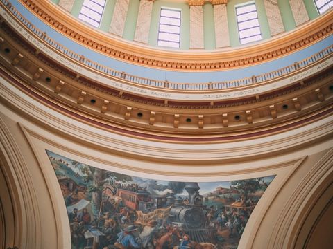 Looking up into the painted interior of the Oklahoma State Capitol dome.