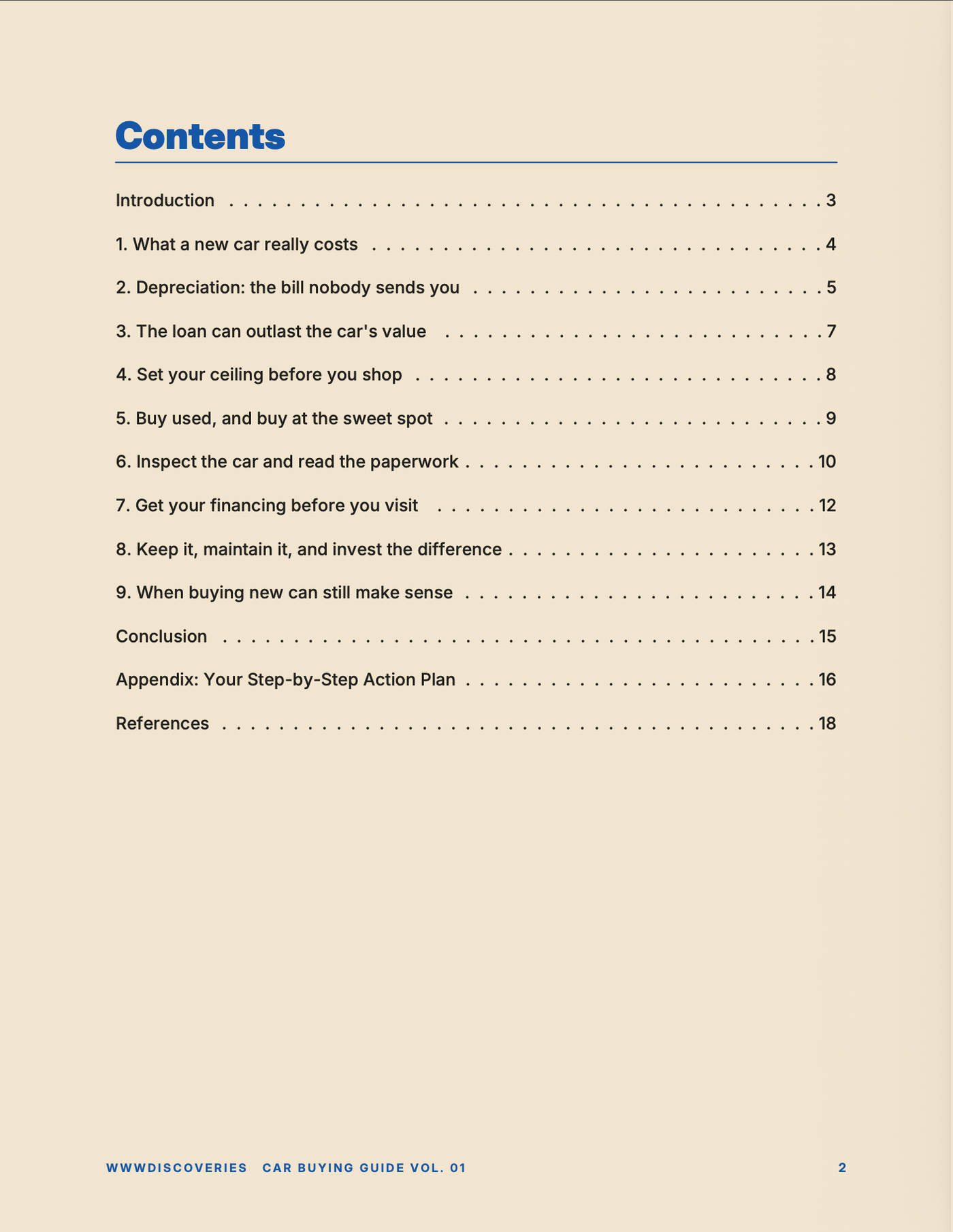 The table of contents, listing nine chapters, a conclusion and a step-by-step action plan