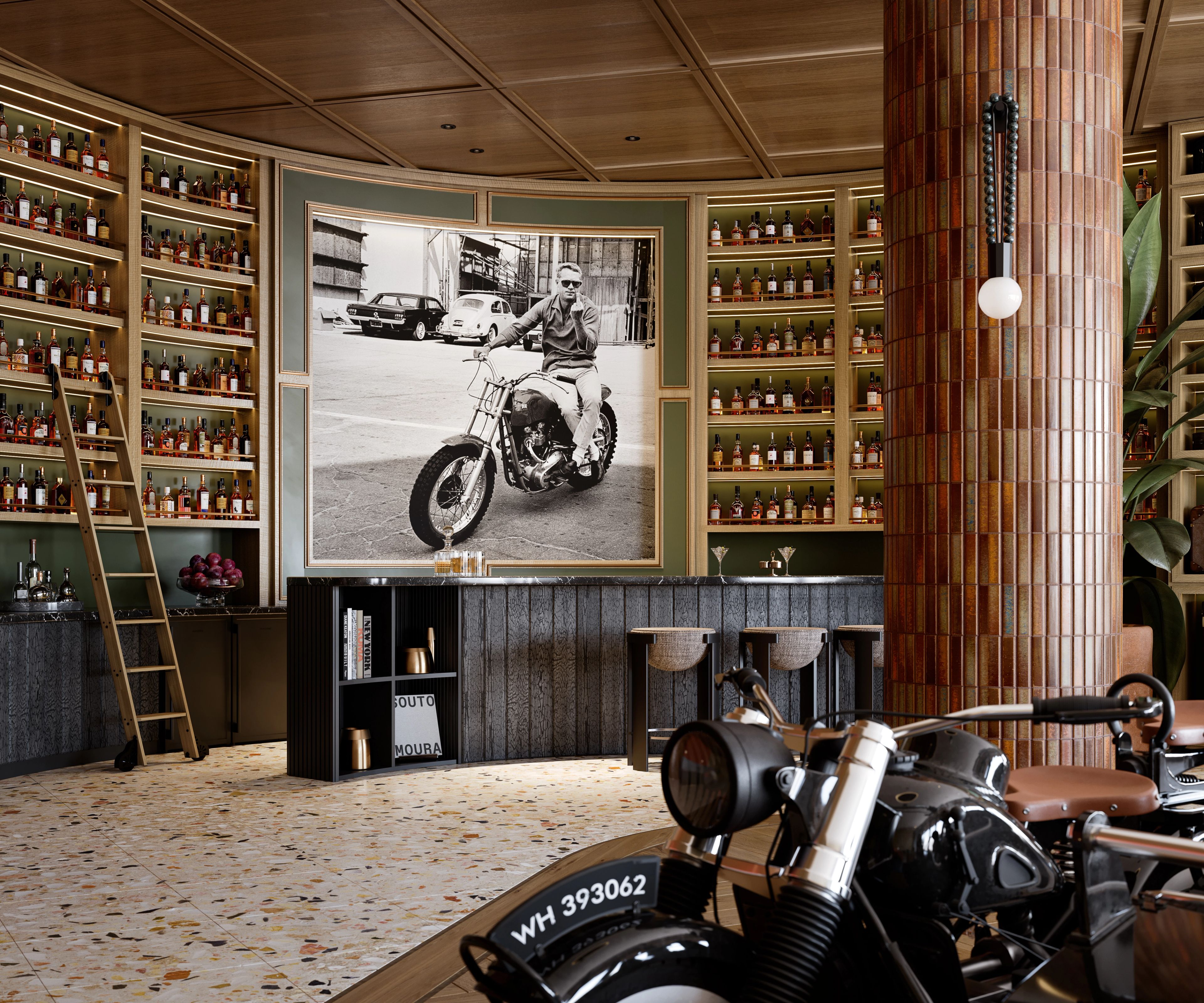 Bourbon bar in the lobby of The Rider Residences