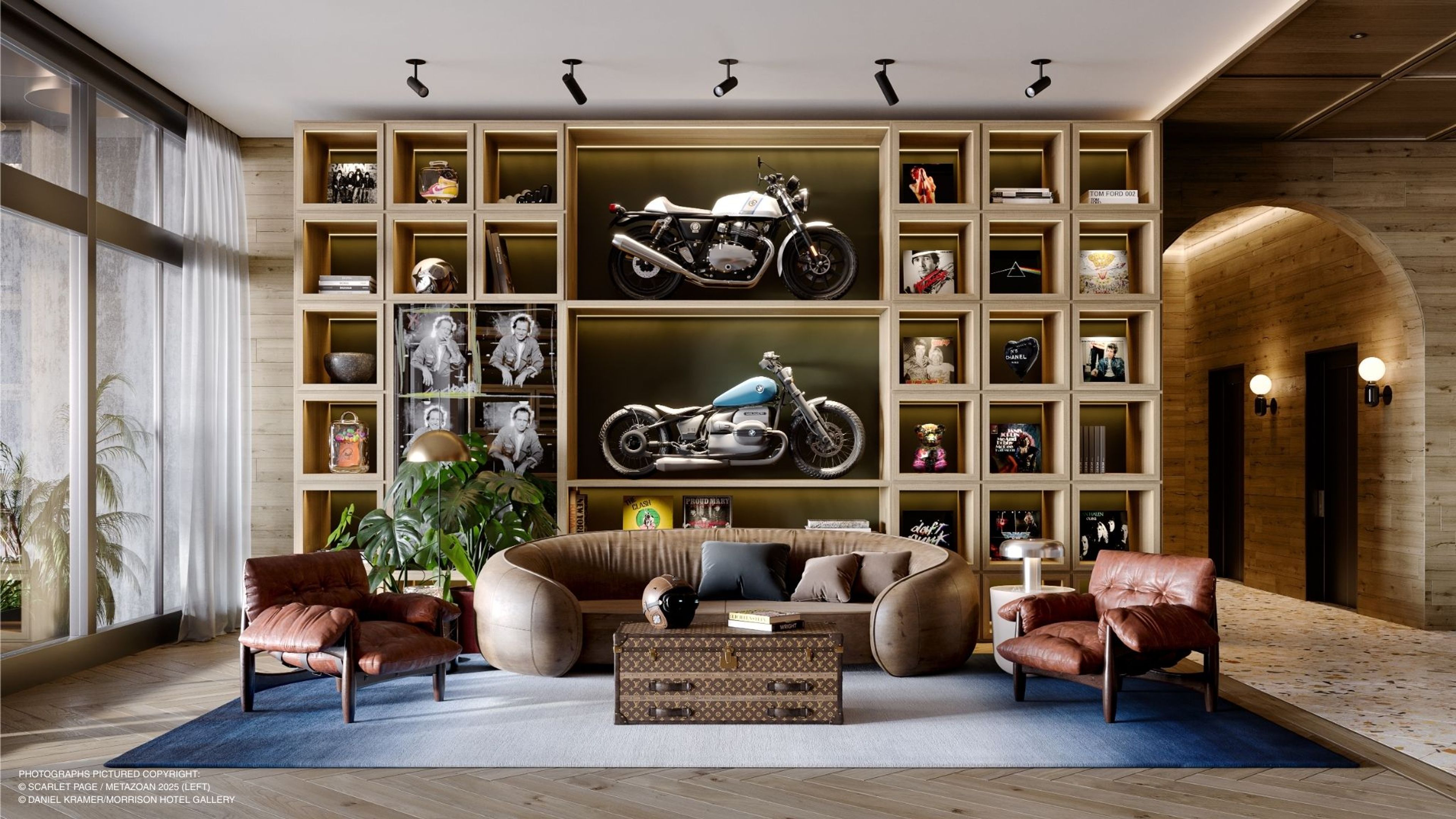 Seating area in the lobby of The Rider Residences