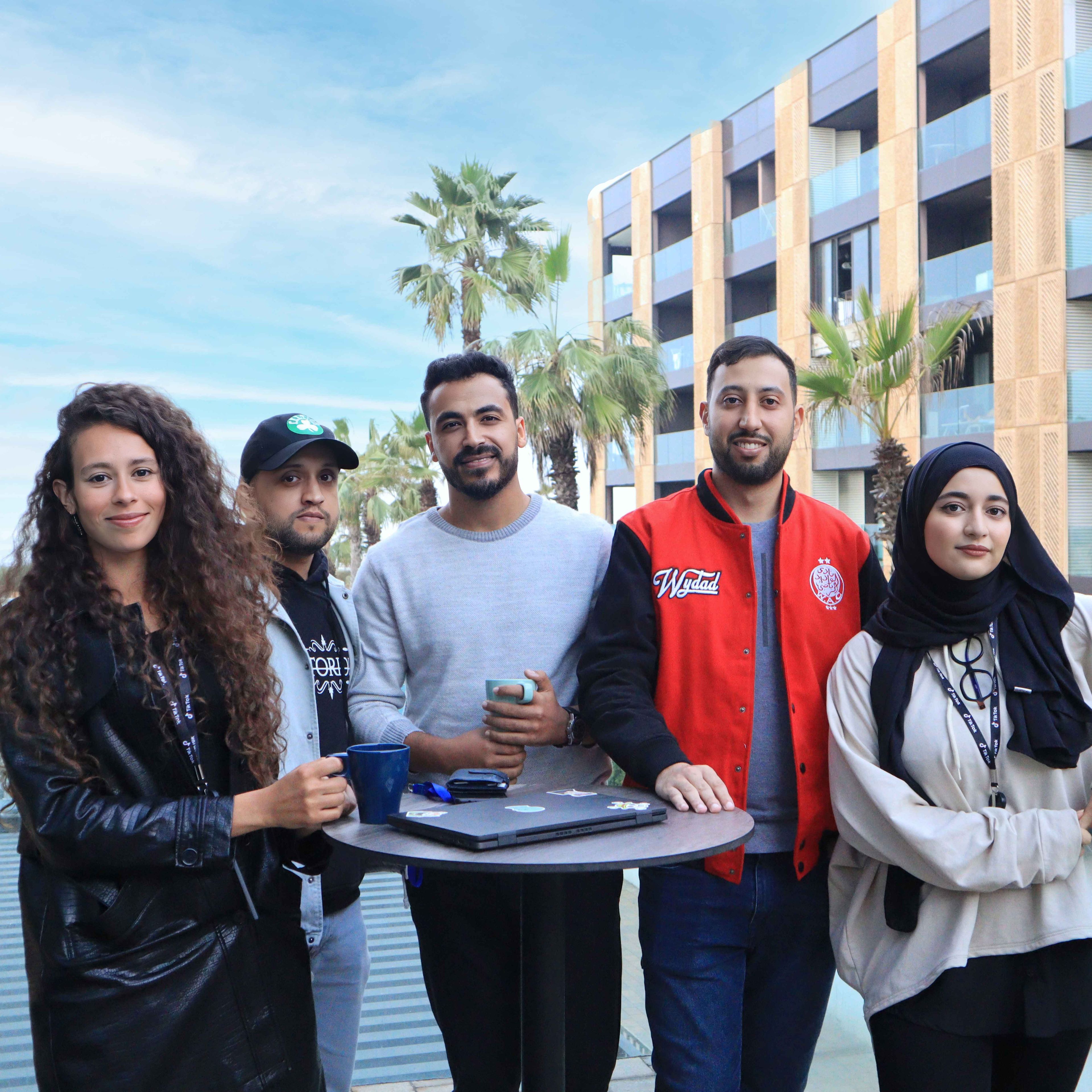 A rooftop group photo of ByteDance employees at the Casablanca office.