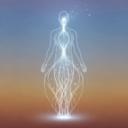 Illustration depicting gentle, flowing energy lines moving upwards through a human silhouette, starting from the feet and ending at the head, against a soft, calming background, symbolizing a body scan practice.