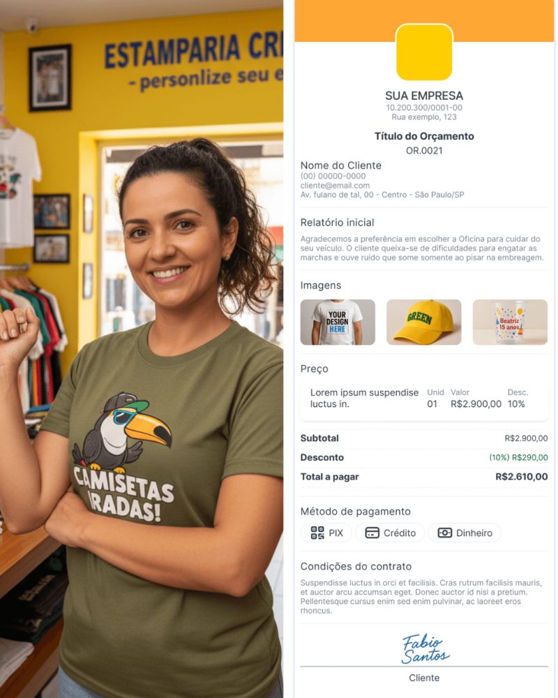 Modelo de orçamento para comércio e itens personalizados