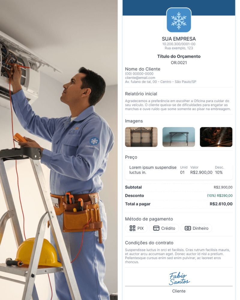 Exemplo de orçamento para ar condicionado profissional